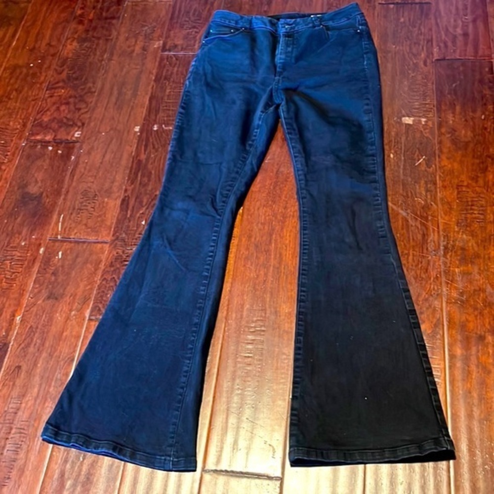 ASOS black denim flare jeans size 30/32 high rise slightly  faded black